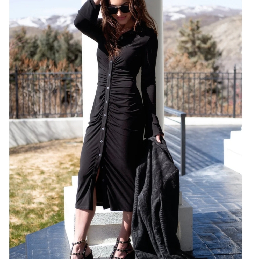 Sexy Modest Bardot Dress by Brigitte Brianna. Black. Large.